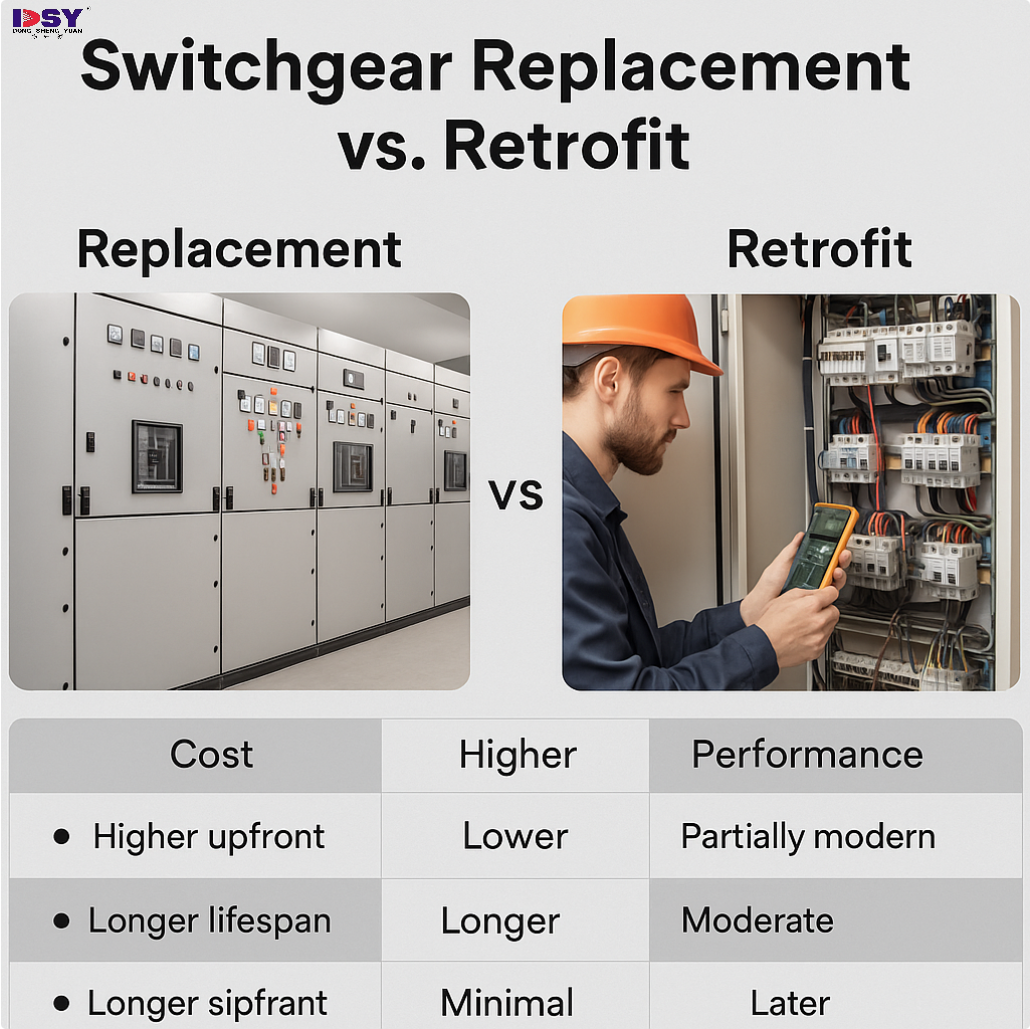 Switchgear replacement compared to retrofit options in electrical engineering
